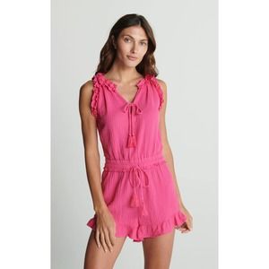 sundays Hot Pink Ruffled Sleeveless Romper